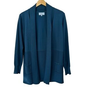 Joan Vass Teal Blue Cardigan Long Sleeve Sweater, Medium